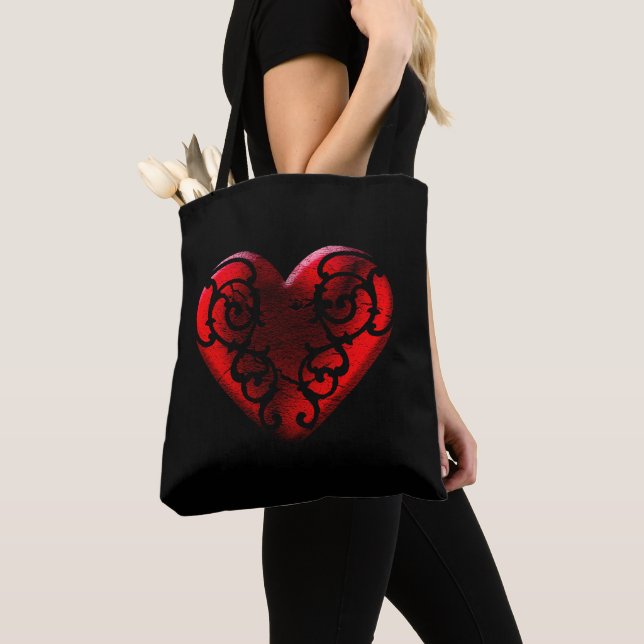 Bolsa Tote Filigree Goth Coração Vermelho (Close Up)