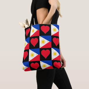 Bolsa Tote Filipinas Flag Heart Pattern Patriotic Filipino