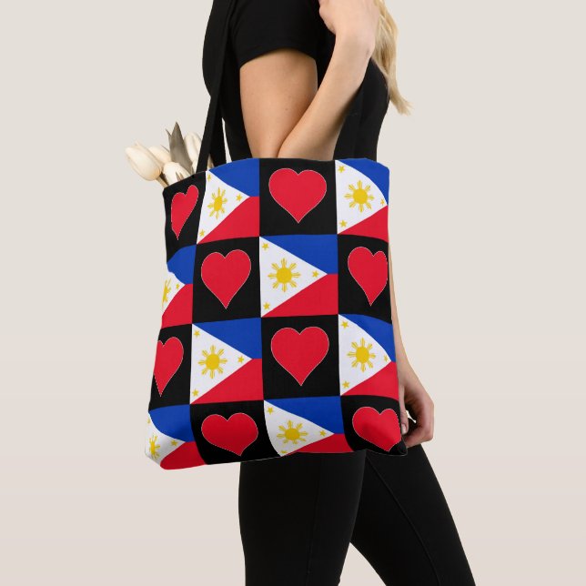 Bolsa Tote Filipinas Flag Heart Pattern Patriotic Filipino (Close Up)