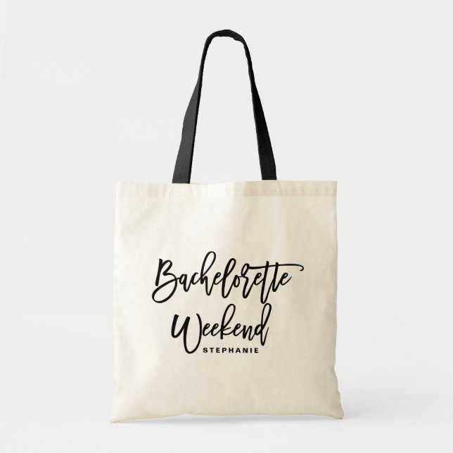 Bolsa Tote Fim de semana da Bachelorette Preta Personalizado (Frente)