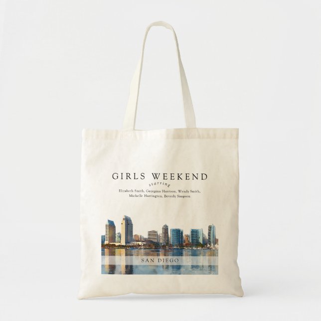 Bolsa Tote Fim de Semana das Garotas com Aquarela do Horizont (Frente)