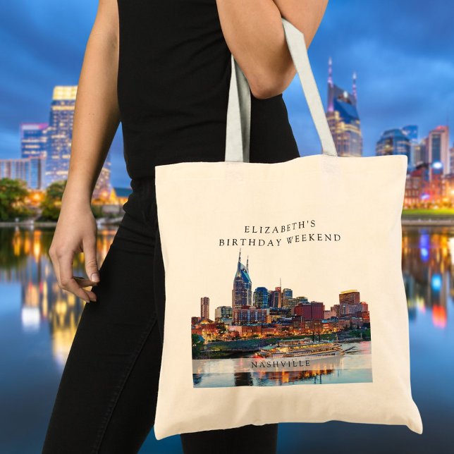 Bolsa Tote Fim de semana de aniversário de Nashville em aquar (Nashville Watercolor Birthday Weekend Tote Bag)