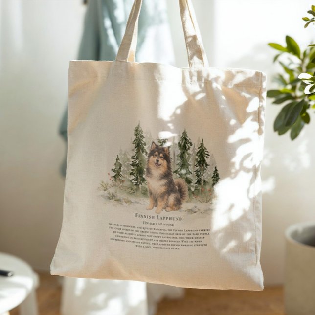 Bolsa Tote Finnish Lapphund Dog Watercolor Breed Quote (Criador carregado)