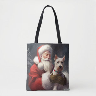 Bolsa Tote Fio Fox Terrier Santa Claus Natal Festivo