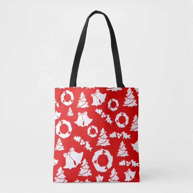 Bolsa Tote Fios de Árvore de Natal Vermelho (Frente)