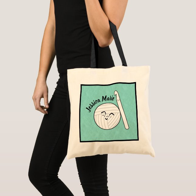 Bolsa Tote Fios de Cartoon + Artesanatos de Gancho de Crochet (Frente (produto))