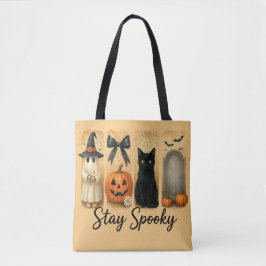 Bolsa Tote "Fique assustado" Pincel de Halloween Cava Gato fe