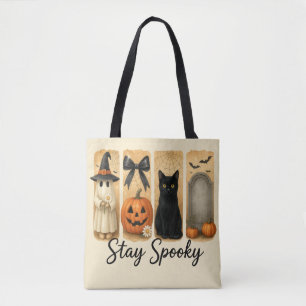 Bolsa Tote "Fique assustado" Pincel de Halloween Cava Gato fe