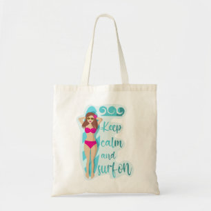 Bolsa Tote Fique calma e surf com a garota morena