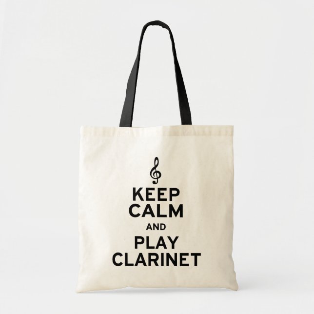 Bolsa Tote Fique calmo e jogue clarinete (Frente)