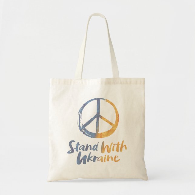 Bolsa Tote Fique Com a Ucrânia - Símbolo da Paz Sinal de Guer (Frente)
