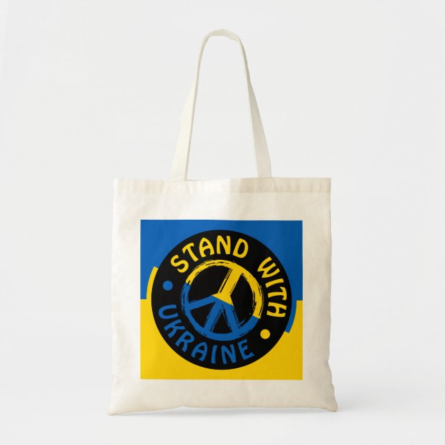 Bolsa Tote Fique com a Ucrânia, símbolo de paz da Ucrânia (Frente)