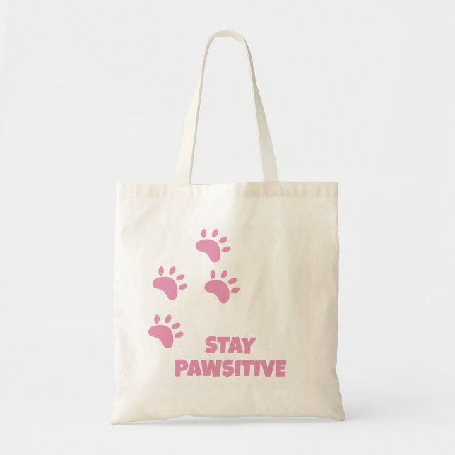Bolsa Tote Fiquem Pawsitivos! Impressões de pata rosa-gato (Frente)