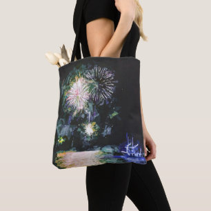 Bolsa Tote Fireworks Boat Artsy Watercolor Ocean