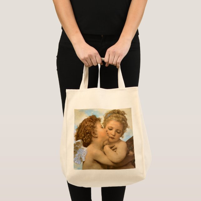 Bolsa Tote First Kiss (detalhe de anjo), de Bouguereau (Frente (produto))