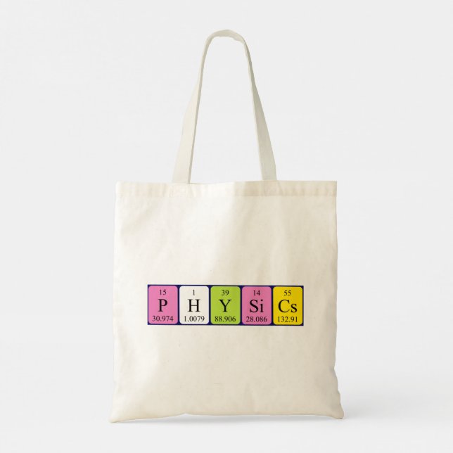 Bolsa Tote Física com nome de mesa periódico tote bag (Verso)