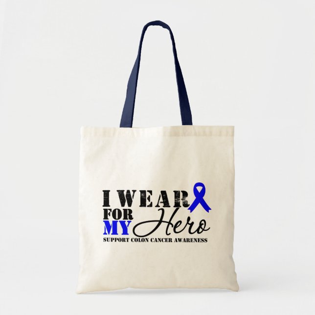 Bolsa Tote Fita Azul do Herói do Cancer Colon (Frente)