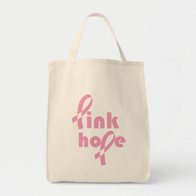 Bolsa Tote Fita cor-de-rosa da esperança (Frente)