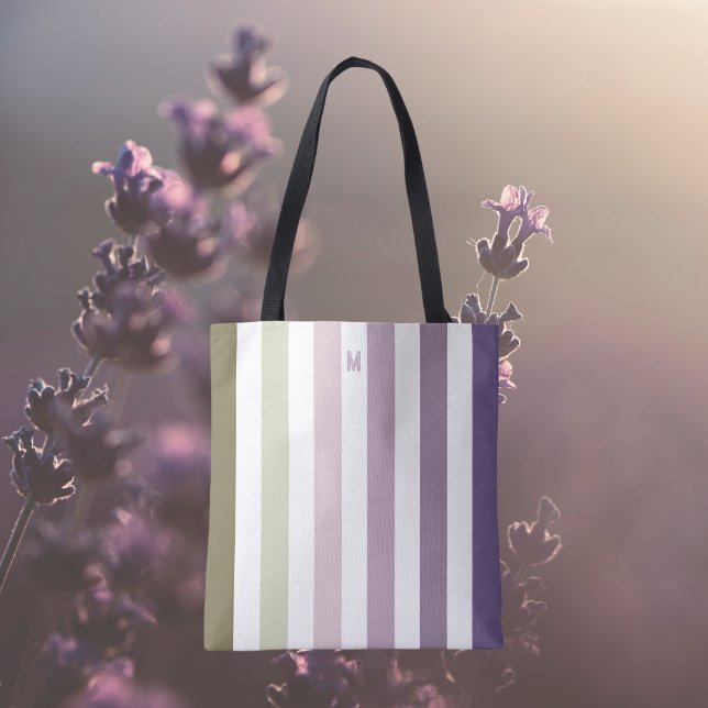 Bolsa Tote Fita de campo de Lavanda e monograma personalizado (Criador carregado)
