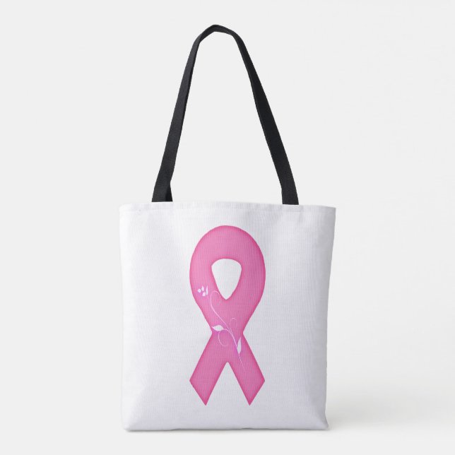 Bolsa Tote Fita De Sensibilização Do Cancer Com Flor (Verso)