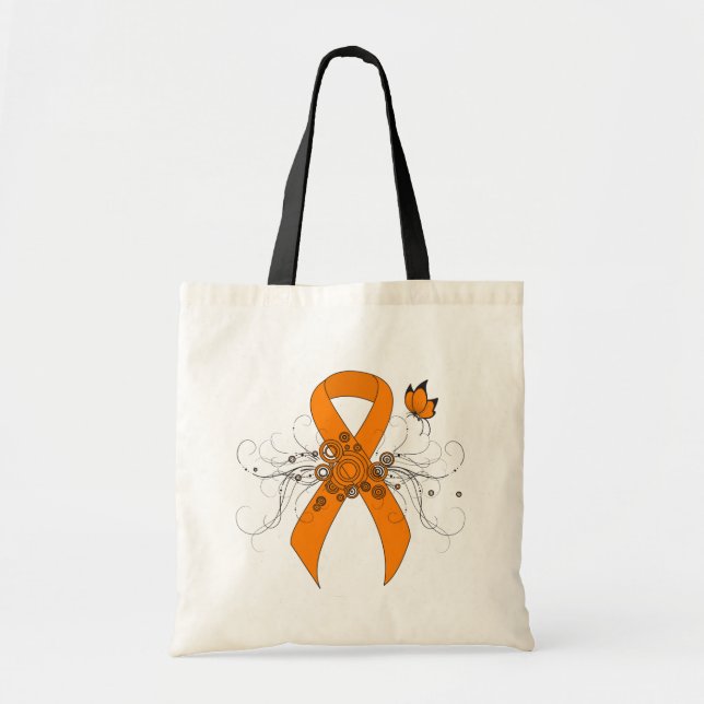 Bolsa Tote Fita de Sensibilização Laranja com Borboleta (Frente)