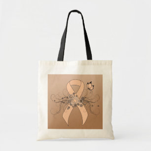 Bolsa Tote Fita de Sensibilização para Pêssego com Borboleta