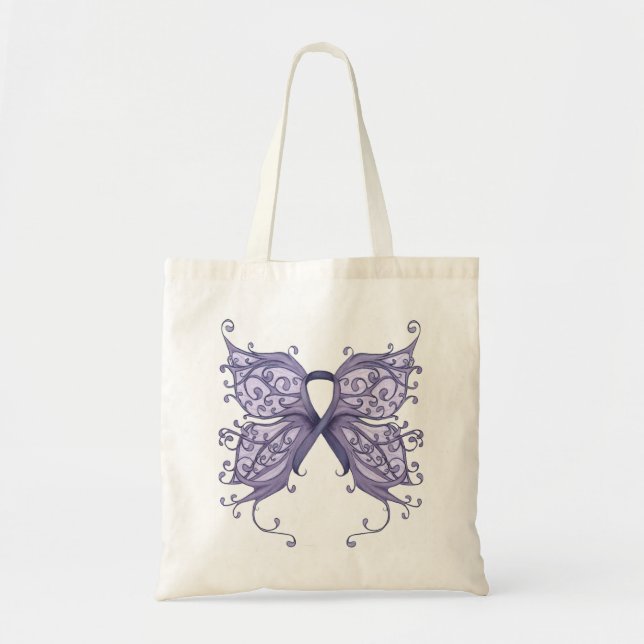 Bolsa Tote Fita do Cancer Periwinkle com Asas Borboletas (Frente)