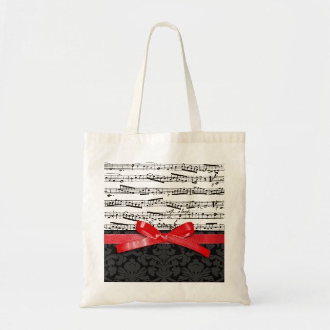 Bolsa Tote Fita do vermelho das notas e do falso da música (Frente)