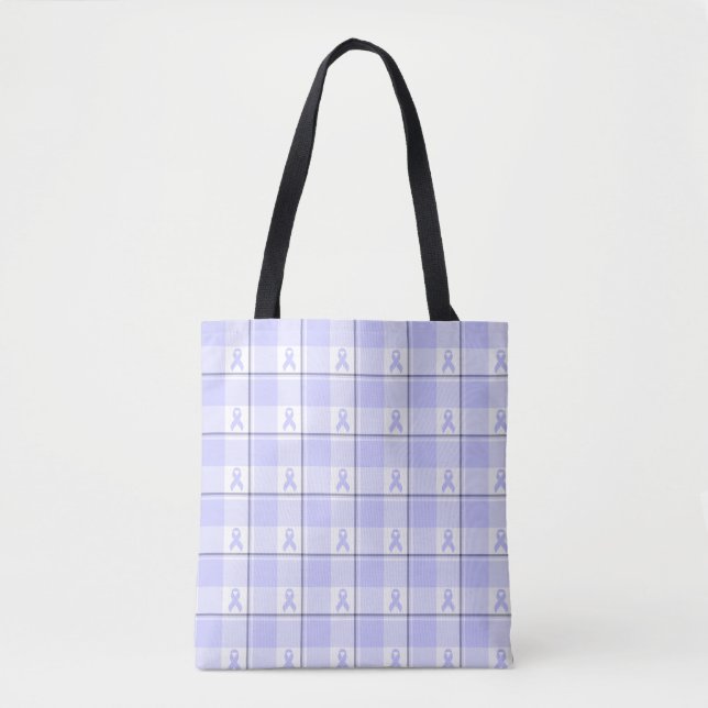 Bolsa Tote Fita Periwinkle Xadrez de Conscientização do Cânce (Frente)