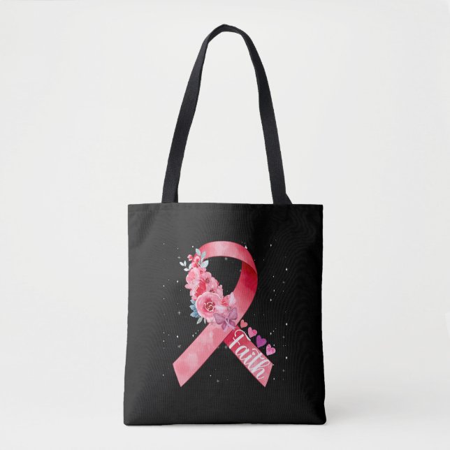 Bolsa Tote Fita Rosa de Consciência do Cancer da Mama (Frente)