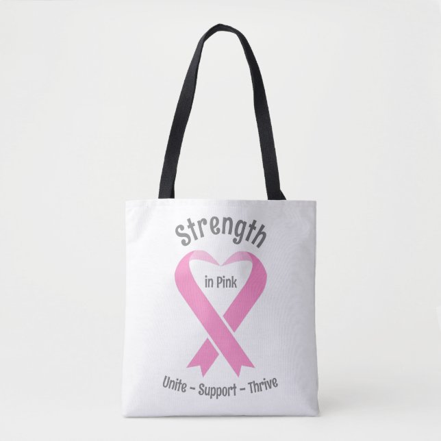 Bolsa Tote Fita Rosa de Consciência do Cancer da Mama (Frente)
