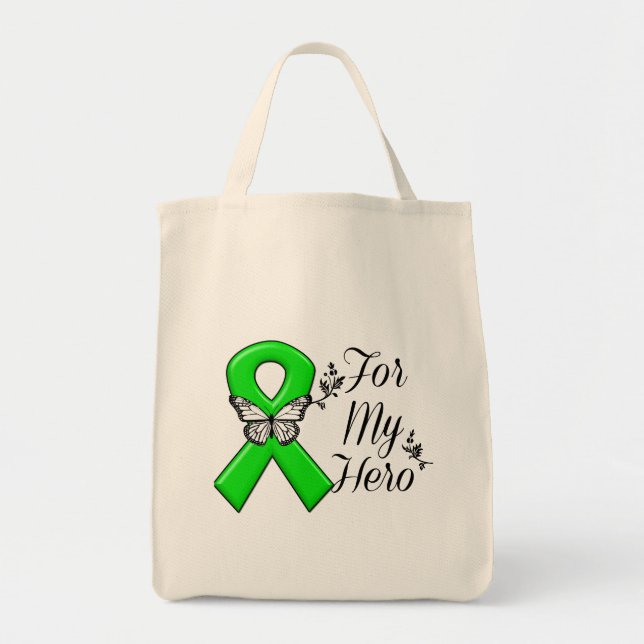 Bolsa Tote Fita verde da consciência para meu herói (Frente)