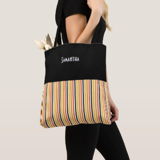 Bolsa Tote Fita Vertical do Halloween Nome Dourado Laranja La