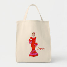 Flamenco dancer with orange dress  tote bag