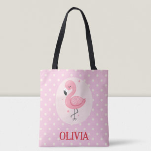 Bolsa Tote Flamingo branco, cor-de-rosa, com Bolinhas