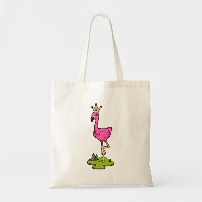 Bolsa Tote Flamingo como Princesa com Coroa (Frente)