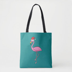 Bolsa Tote Flamingo de Natal com Santa Hat