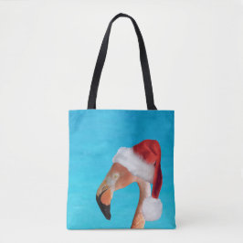 Bolsa Tote Flamingo de Natal no saco de chapéu de Papai Noel