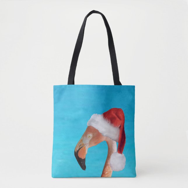 Bolsa Tote Flamingo de Natal no saco de chapéu de Papai Noel