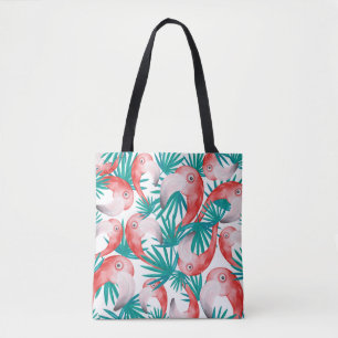 Bolsa Tote flamingo desenhado à mão: padrão sem costura de aq
