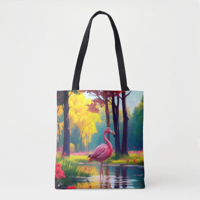 Bolsa Tote Flamingo em Pé no Lago-36547 (Frente)
