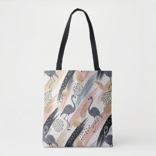 Bolsa Tote Flamingo Estilizado e Padrão de Pinceladas