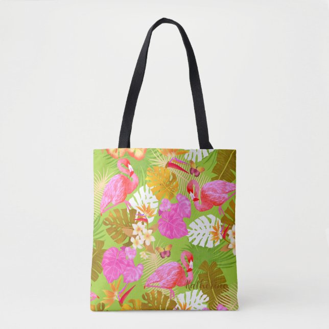 Bolsa Tote Flamingo Garden Verde Brilhante (Frente)