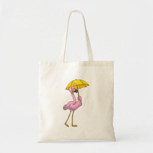 Bolsa Tote Flamingo na chuva com guarda-chuva