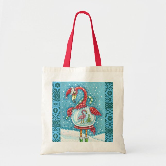BOLSA TOTE FLAMINGO NATAL BRANCO SNOWGLOBO ORÇAMENTO TOTE BAG (Frente)