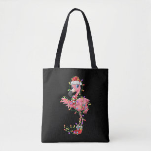 Bolsa Tote Flamingo Natal Gift Xmas Luzes Papais noeis Rosa C