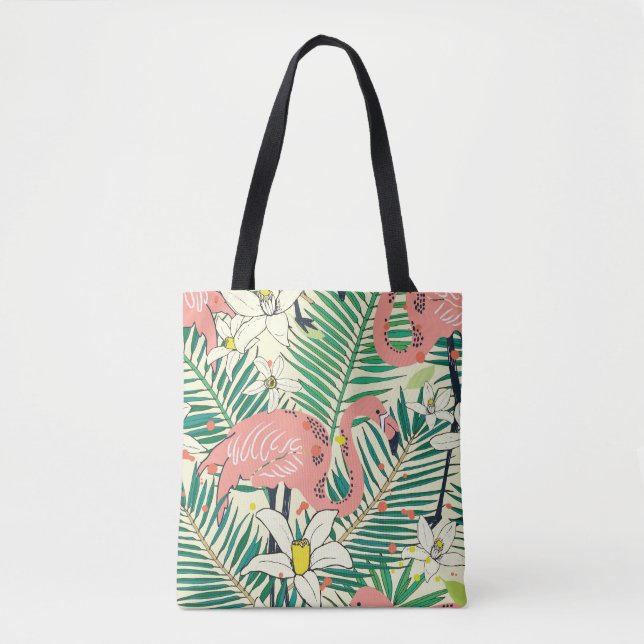 Bolsa Tote Flamingo Palm Folga: Vintagem Tropical (Frente)