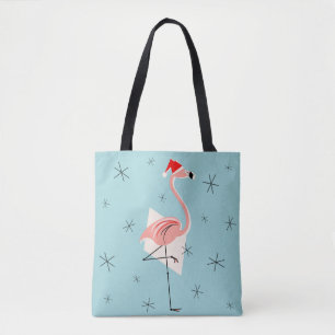 Bolsa Tote Flamingo Papais noeis Azul por todo o saco