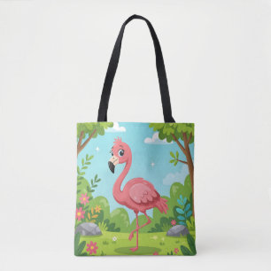 Bolsa Tote Flamingo rosa brilhante fofo no jardim