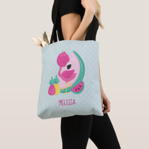 Bolsa Tote Flamingo rosa com melancia e abacaxi